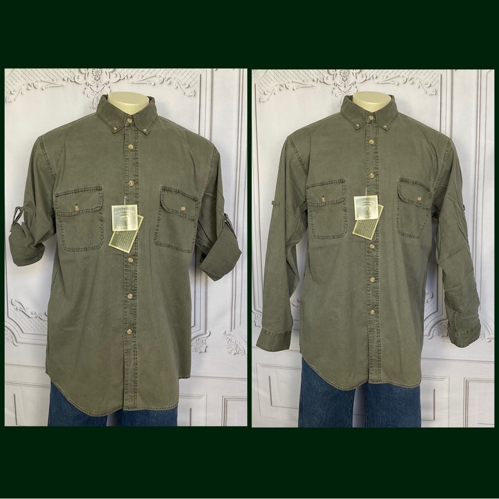 Clearwater Outfitters Mens Olive Khaki Green Long Sleeve Outdoorsman Casual Top